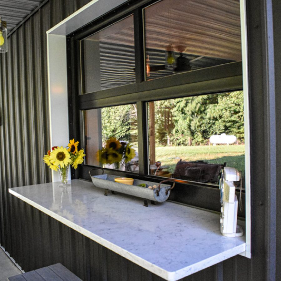 overhead window looking out of kitchen