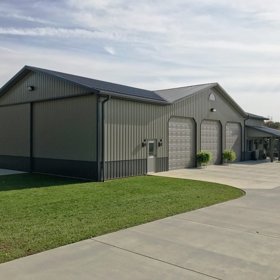 three overhead garage doors