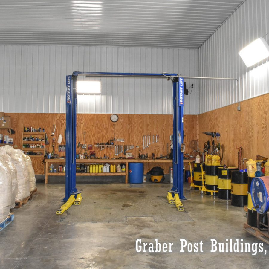 pole barn workshop with metal siding