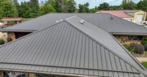 Gray roofing trim installed by expert contractors
